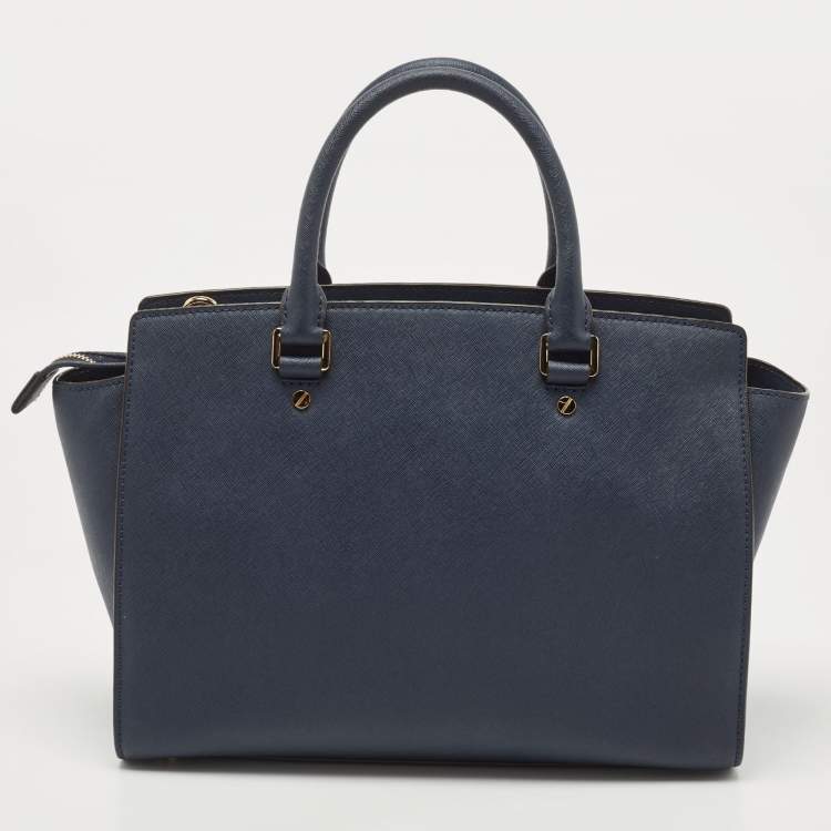 Pre Owned Michael Kors Blue Saffiano Leather Large Selma Satchel