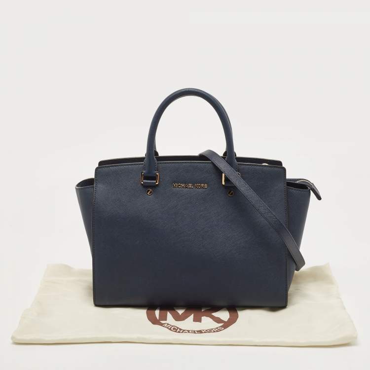 Pre Owned Michael Kors Blue Saffiano Leather Large Selma Satchel