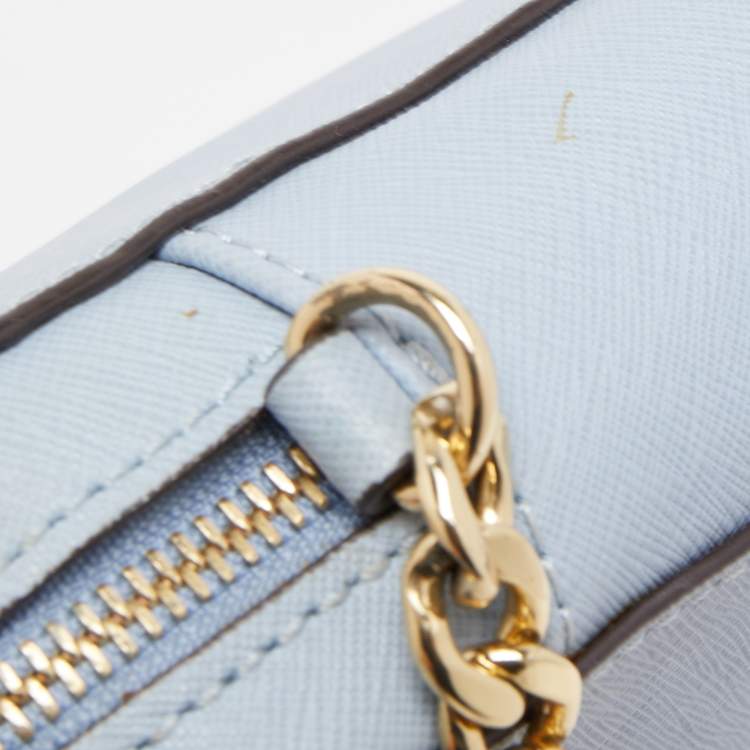 Pre Owned Michael Kors Light Blue Saffiano Leather Jet Set Camera Crossbody Bag 