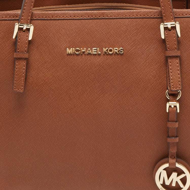 Pre Owned Michael Kors Brown Leather Small Jet Set Travel Tote