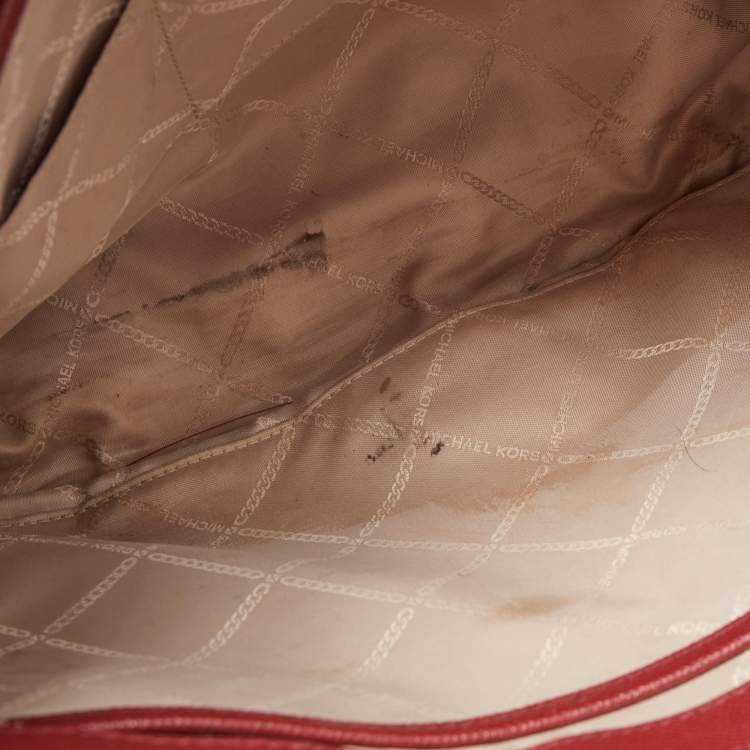 Pre Owned Michael Kors Red Leather Voyager Tote