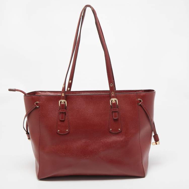 Pre Owned Michael Kors Red Leather Voyager Tote