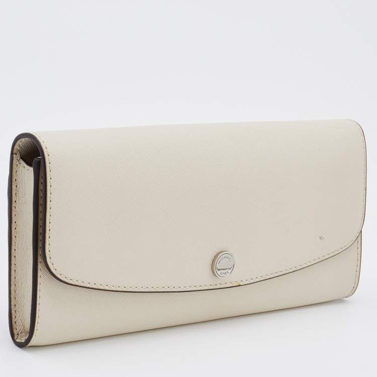 Pre Owned Michael Kors Off White Leather Flap Continental Wallet 