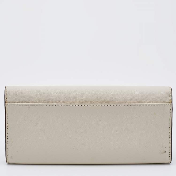Pre Owned Michael Kors Off White Leather Flap Continental Wallet 