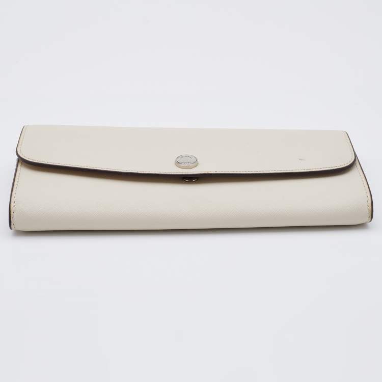 Pre Owned Michael Kors Off White Leather Flap Continental Wallet 