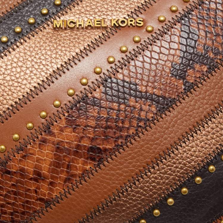 Pre Owned Michael Kors Brown Leather Patchwork Jet Set Crossbody Bag
