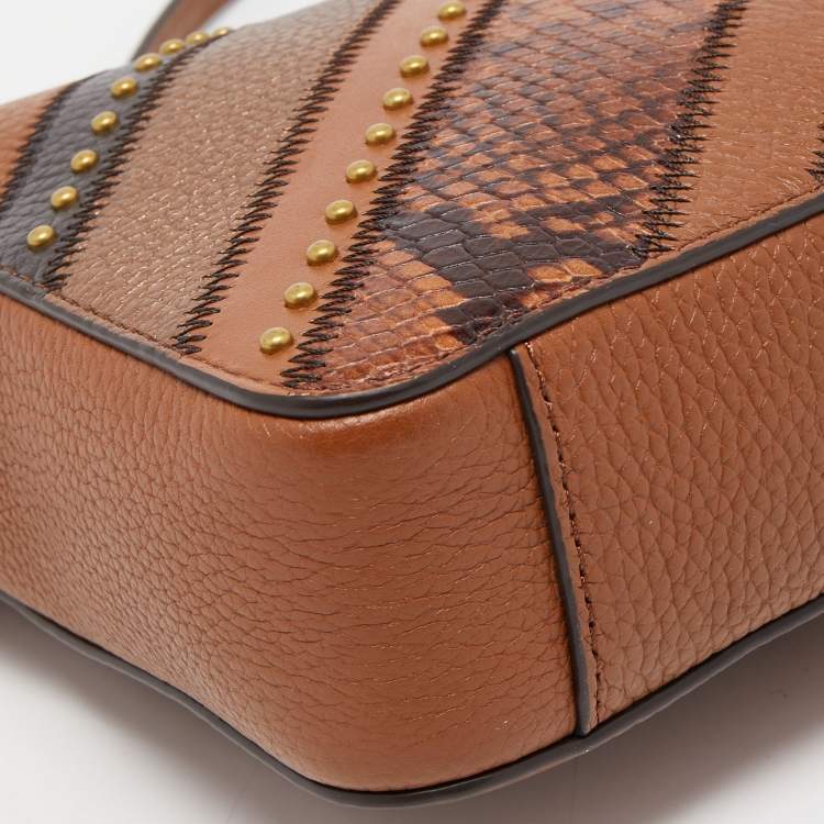 Pre Owned Michael Kors Brown Leather Patchwork Jet Set Crossbody Bag