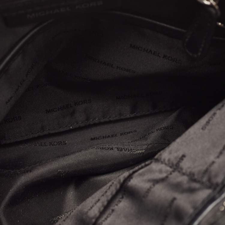 Pre Owned Michael Kors Black Signature Coated Canvas and Leather Jet Set Messenger Bag
