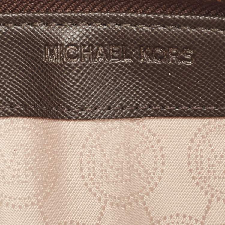 Pre Owned Michael Kors Dark Brown Monogram Coated Canvas Zip Around Wallet