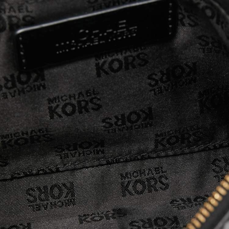 Pre Owned Michael Kors Black Croc Embossed Leather Wristlet Clutch