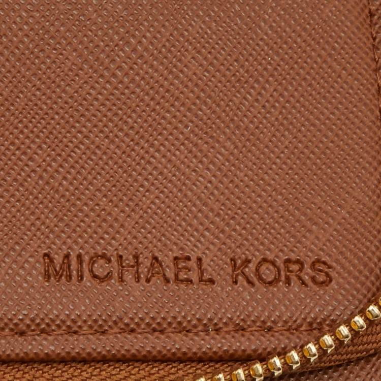 Pre Owned Michael Kors Brown Signature Coated Canvas Zip Around Wallet