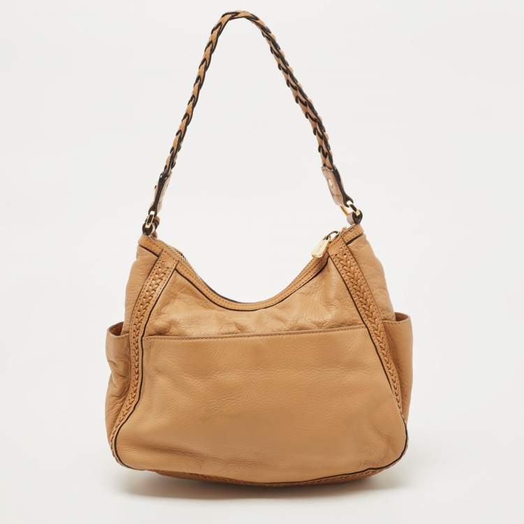 Pre Owned Michael Kors Brown Leather Braided Handle Hobo