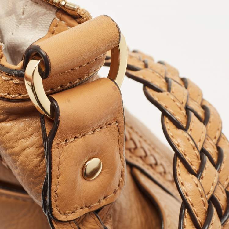 Pre Owned Michael Kors Brown Leather Braided Handle Hobo