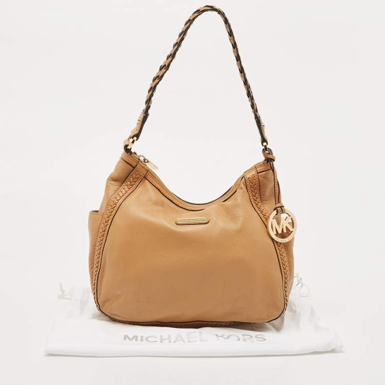 Pre Owned Michael Kors Brown Leather Braided Handle Hobo