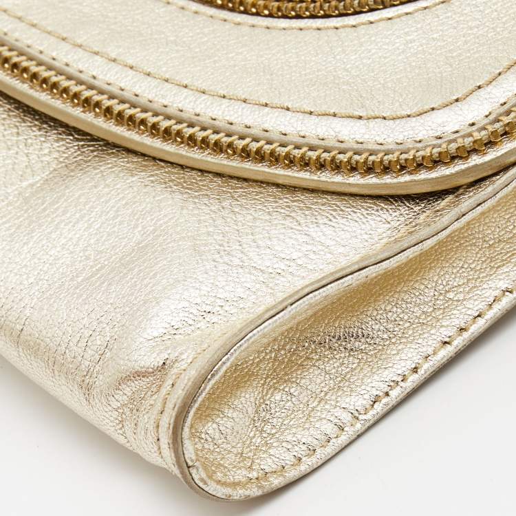 Pre Owned Michael Kors Gold Leather Naomi Clutch Bag