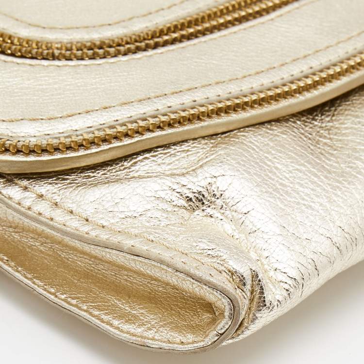 Pre Owned Michael Kors Gold Leather Naomi Clutch Bag