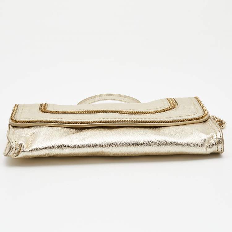 Pre Owned Michael Kors Gold Leather Naomi Clutch Bag