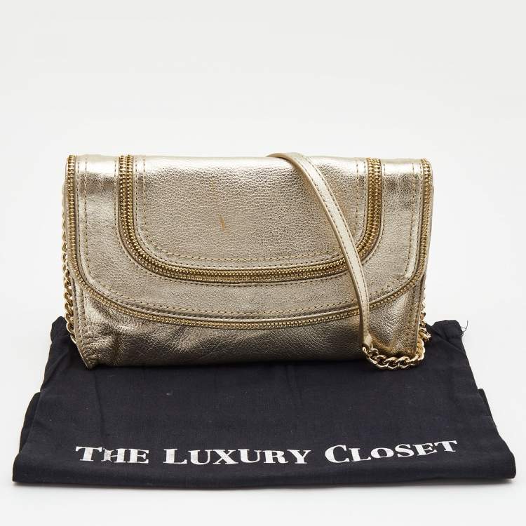 Pre Owned Michael Kors Gold Leather Naomi Clutch Bag