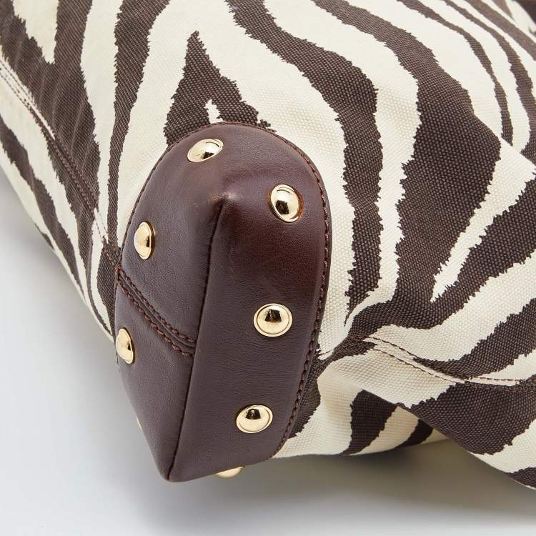 Pre Owned MICHAEL Michael Kors Brown/Beige Zebra Print Canvas and Leather Hobo