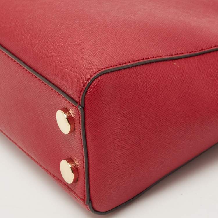 Pre Owned MICHAEL Michael Kors Red Leather Mini Cynthia Tote