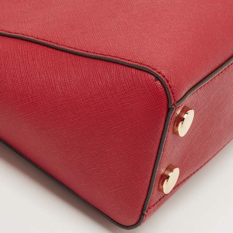 Pre Owned MICHAEL Michael Kors Red Leather Mini Cynthia Tote