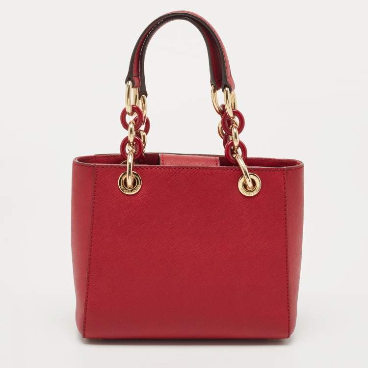 Pre Owned MICHAEL Michael Kors Red Leather Mini Cynthia Tote