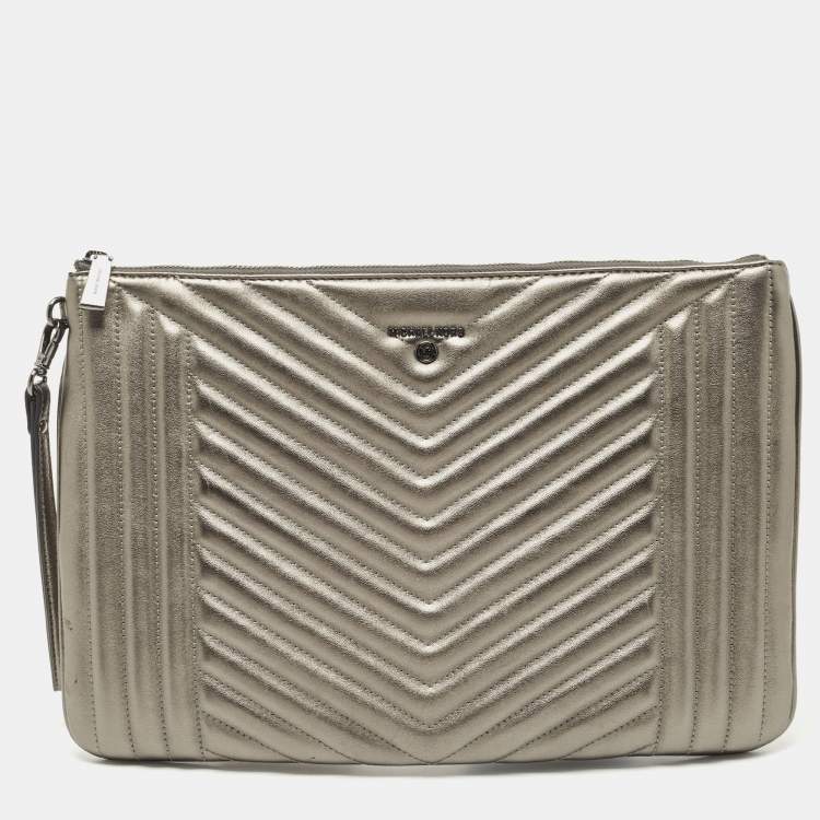 Michael Kors Grey Quilted Leather Extra Large Jet Set Pouch Michael Kors