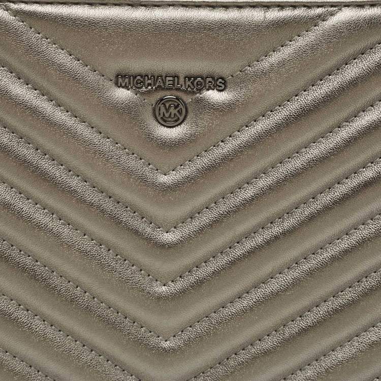 Pre Owned Michael Kors Grey Quilted Leather Extra Large Jet Set Pouch