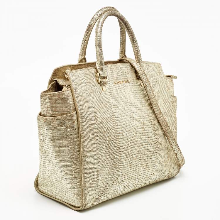 مملوكة مسبقًا Michael Kors Gold Lizard Embossed Leather Large Selma Satchel