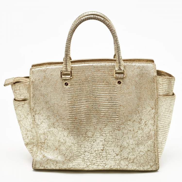 مملوكة مسبقًا Michael Kors Gold Lizard Embossed Leather Large Selma Satchel