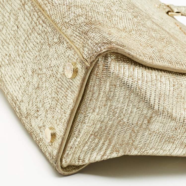مملوكة مسبقًا Michael Kors Gold Lizard Embossed Leather Large Selma Satchel