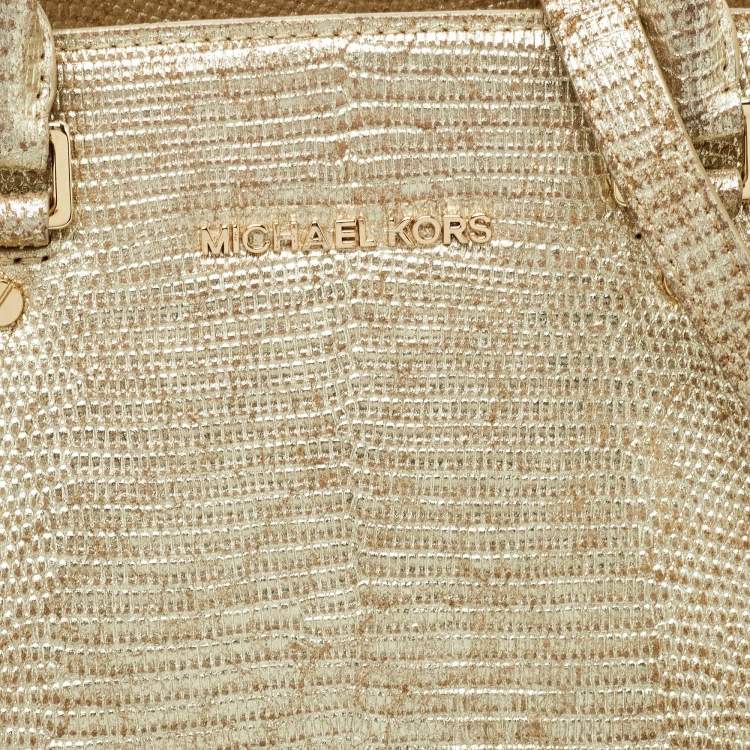 مملوكة مسبقًا Michael Kors Gold Lizard Embossed Leather Large Selma Satchel