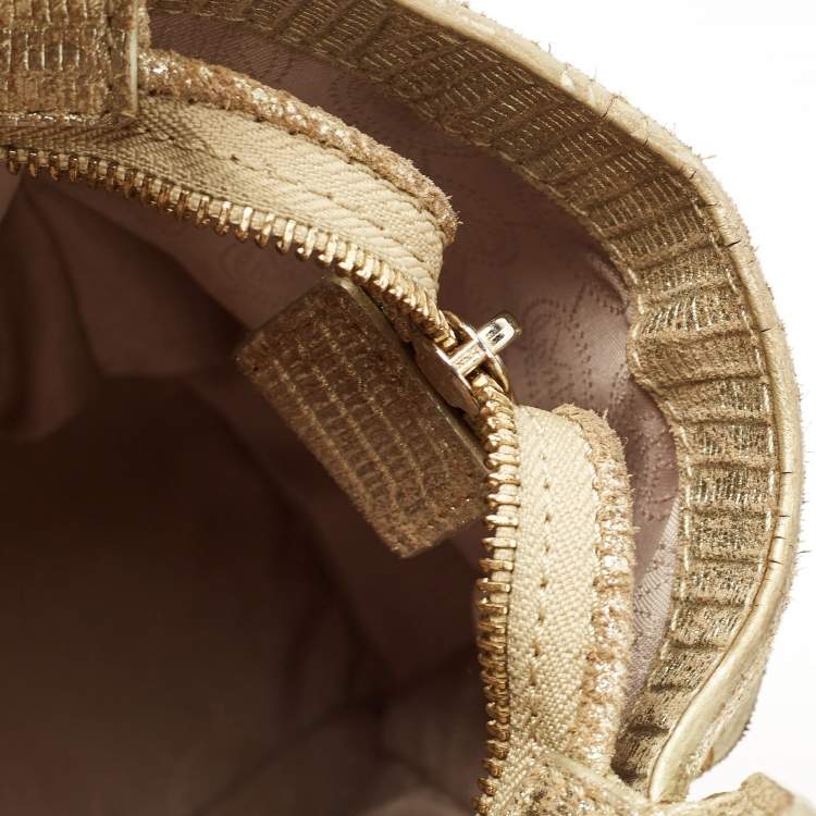 مملوكة مسبقًا Michael Kors Gold Lizard Embossed Leather Large Selma Satchel
