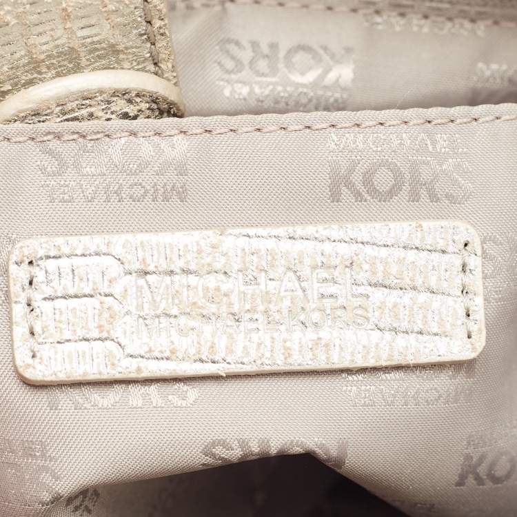 Pre Owned Michael Kors Silver Lizard Embossed Leather East West Hamilton Tote