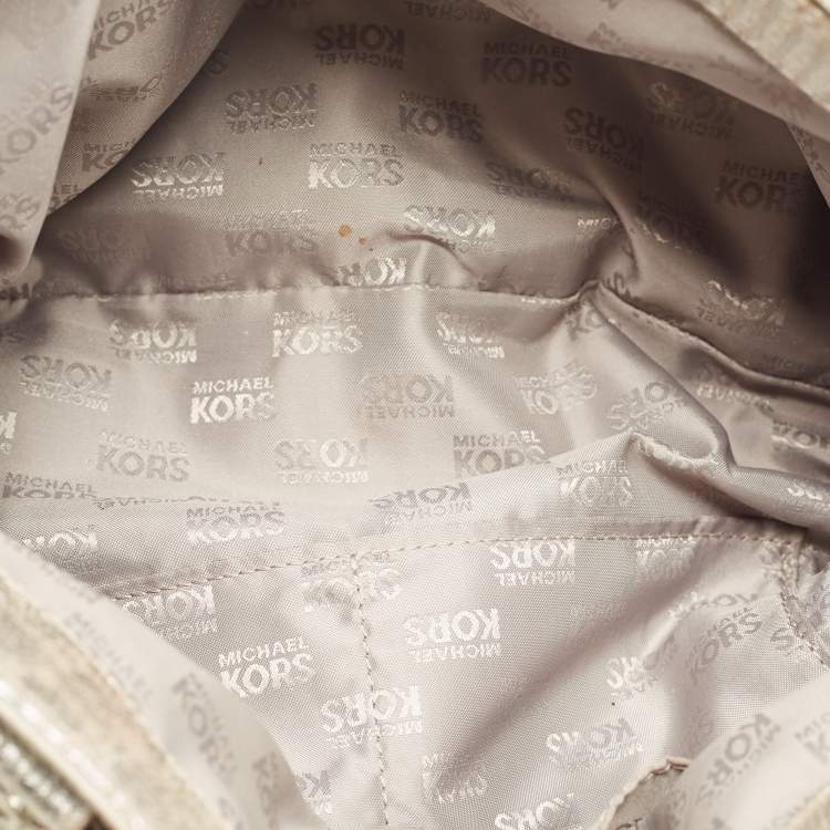 Pre Owned Michael Kors Silver Lizard Embossed Leather East West Hamilton Tote