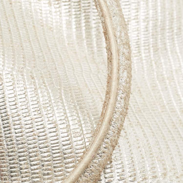 Pre Owned Michael Kors Silver Lizard Embossed Leather East West Hamilton Tote