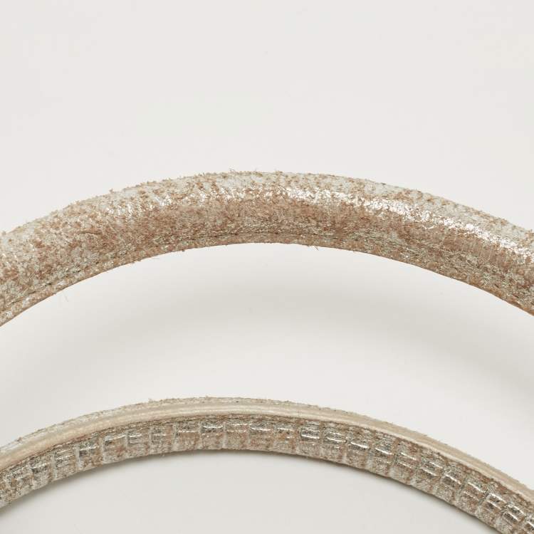 Pre Owned Michael Kors Silver Lizard Embossed Leather East West Hamilton Tote