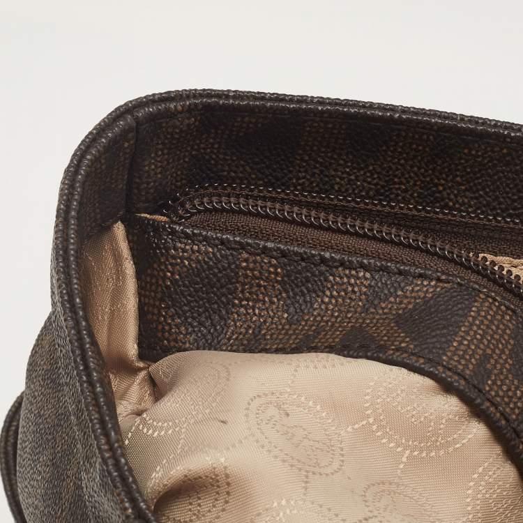 Pre Owned MICHAEL Michael Kors Dark Brown Signature Coated Canvas and Leather Jet Set Tote