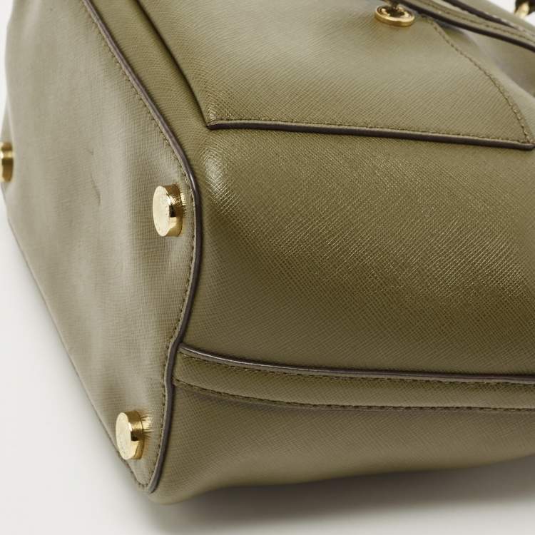 Pre Owned Michael Kors Olive Green Leather Medium Greenwich Bucket Bag
