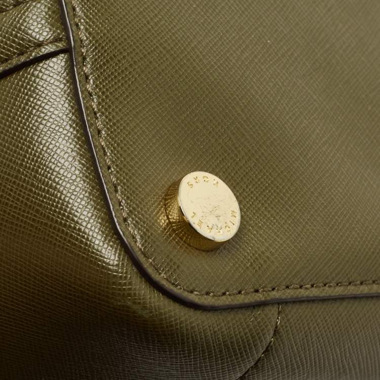 Pre Owned Michael Kors Olive Green Leather Medium Greenwich Bucket Bag