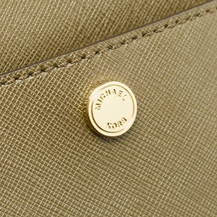 Pre Owned Michael Kors Olive Green Leather Medium Greenwich Bucket Bag