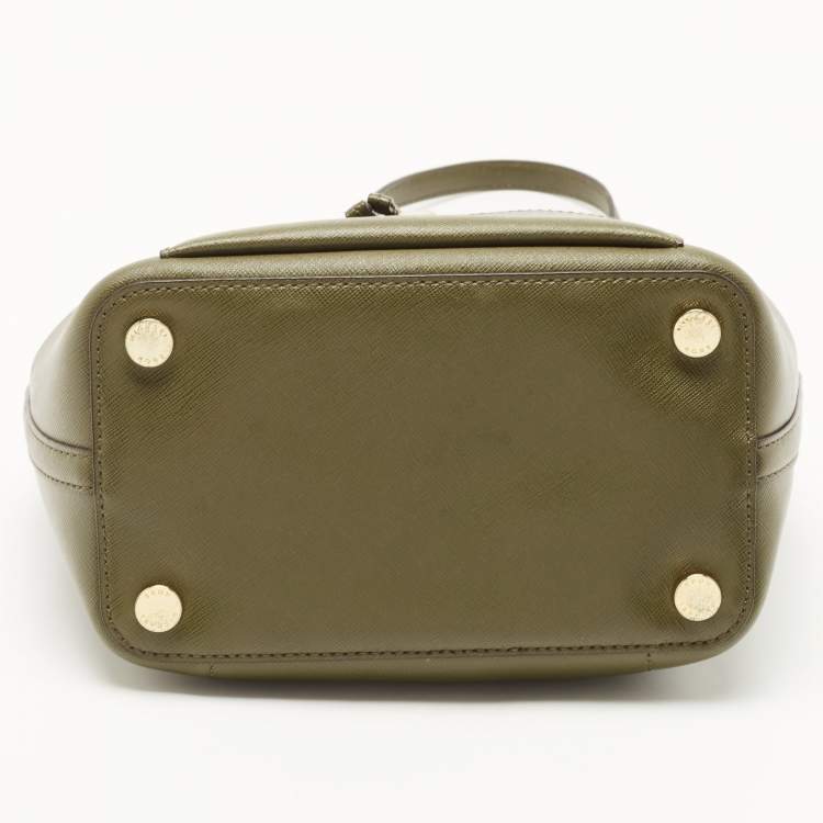 Pre Owned Michael Kors Olive Green Leather Medium Greenwich Bucket Bag