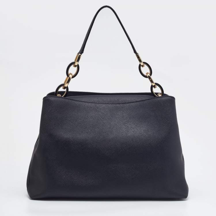 Pre Owned Michael Kors Black Saffiano Leather Portia Top Handle Bag