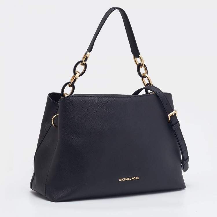 Pre Owned Michael Kors Black Saffiano Leather Portia Top Handle Bag