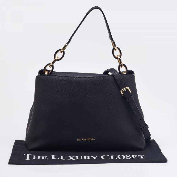 Pre Owned Michael Kors Black Saffiano Leather Portia Top Handle Bag