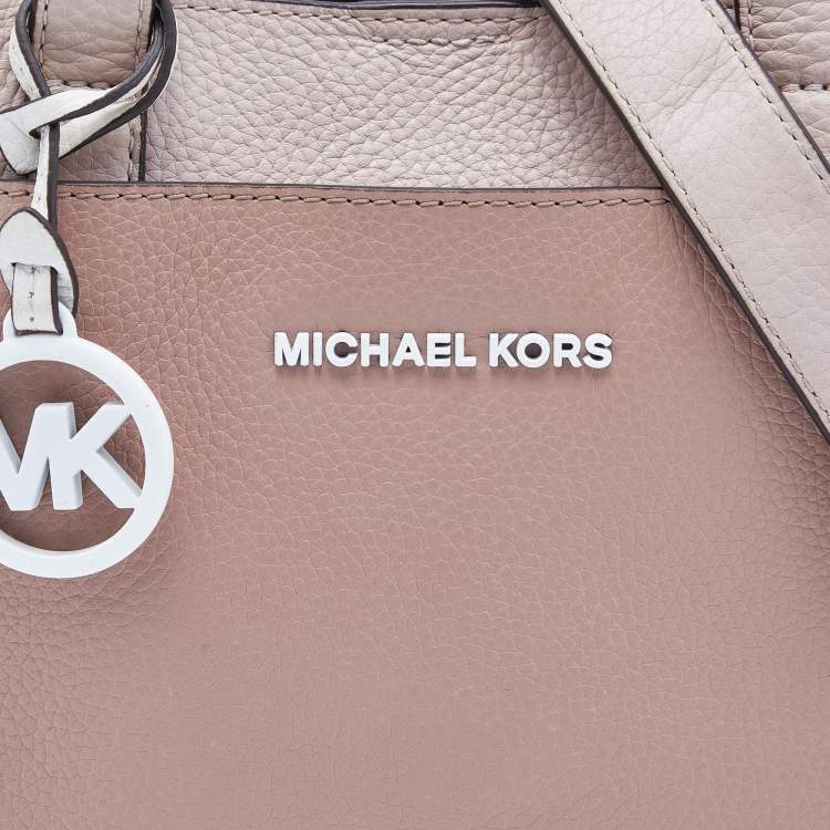 Pre Owned Michael Kors Beige/White Leather Small Gemma Tote