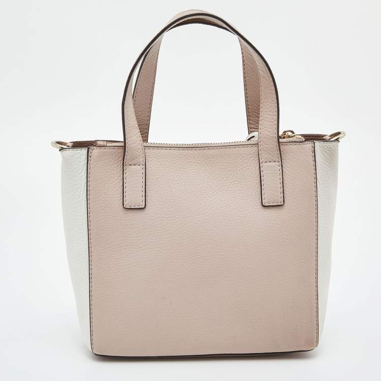 Pre Owned Michael Kors Beige/White Leather Small Gemma Tote