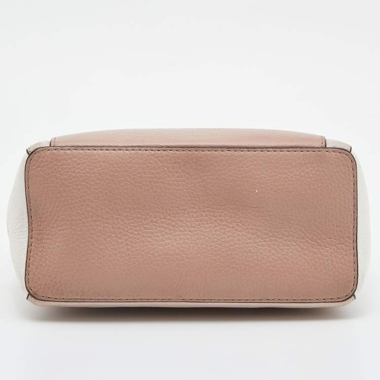 Pre Owned Michael Kors Beige/White Leather Small Gemma Tote