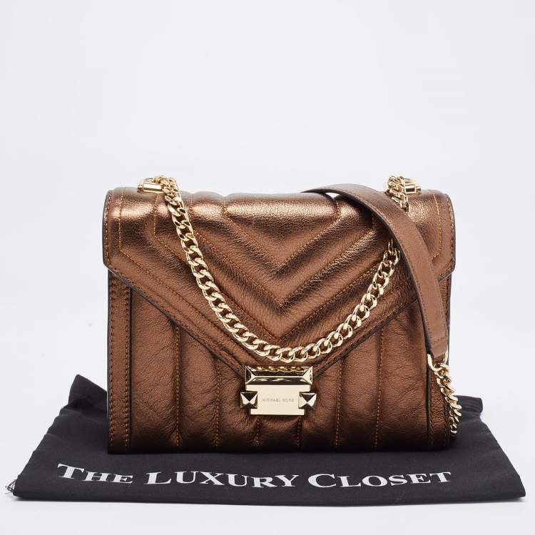 Pre Owned Michael Kors Bronze Quilted Leather Whitney Shoulder Bag
