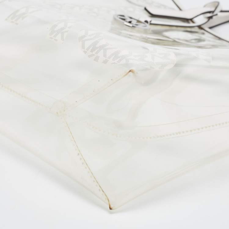 Pre Owned Michael Kors White PVC and Leather Logo Tote